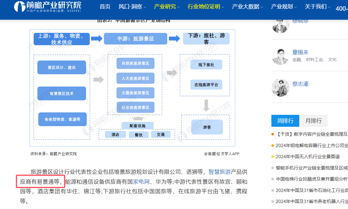 智慧旅游產品供應商易景通被前瞻產業研究院推薦